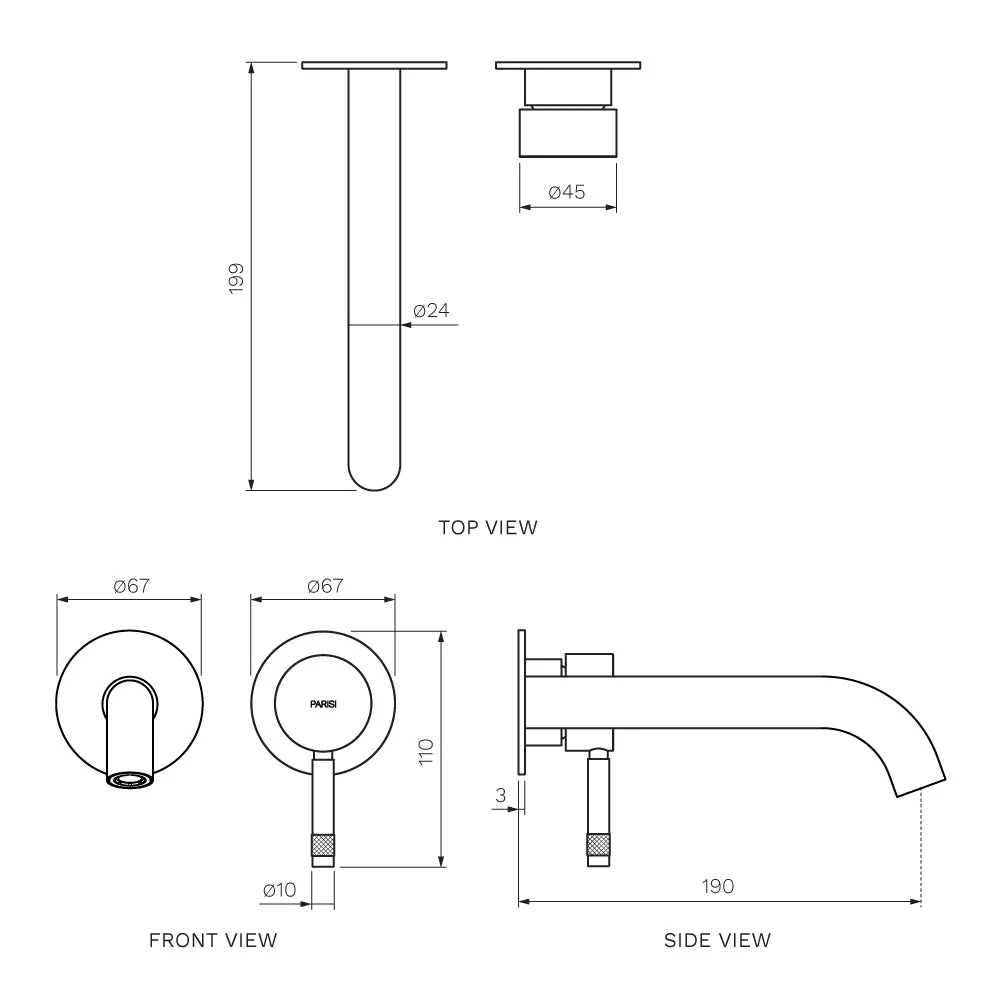 Parisi Tondo II Wall Mixer with 190mm Spout (Individual Flanges) - Chrome - Image 2