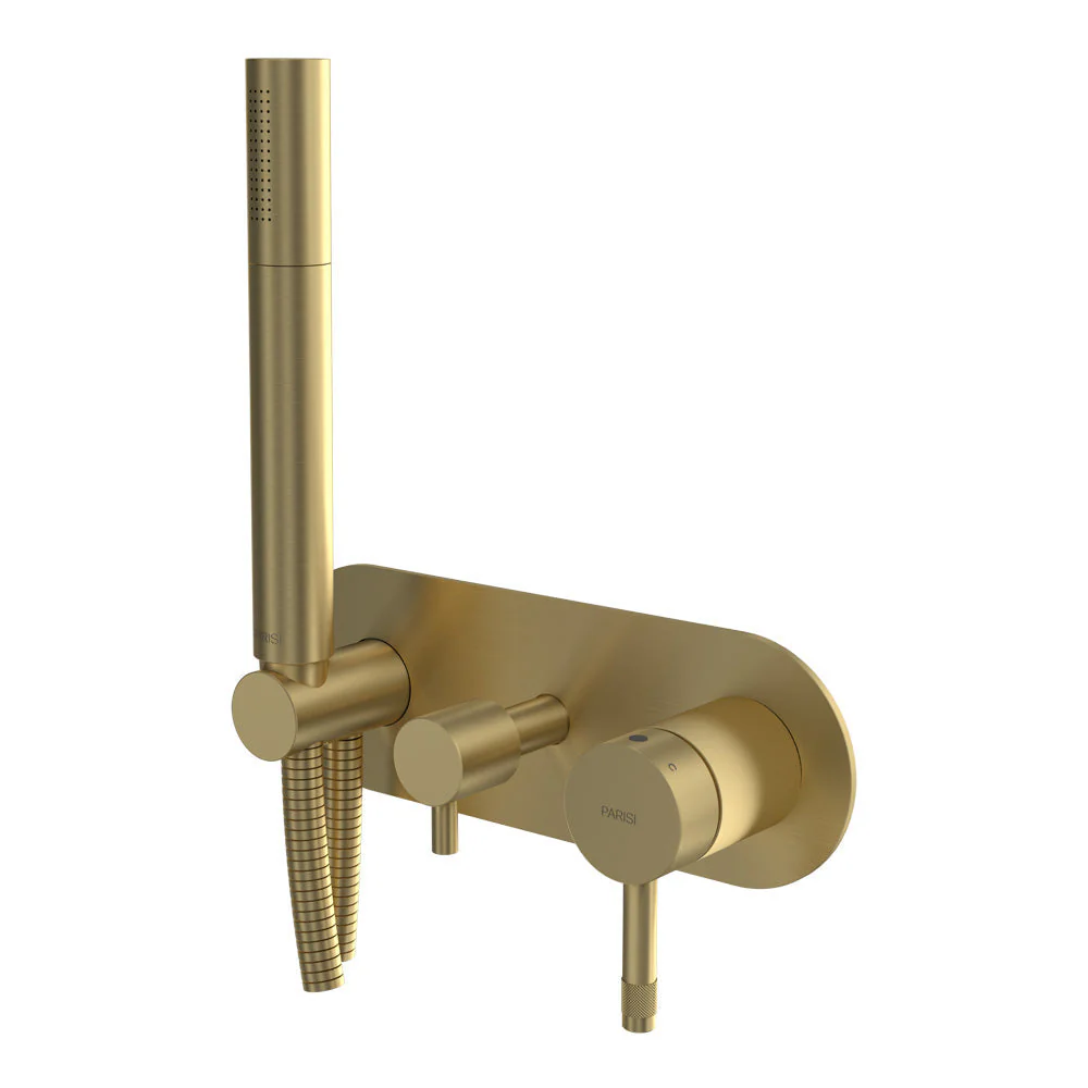 Parisi Tondo II Wall Mixer with 2-Way Diverter and Handshower - Brushed Brass