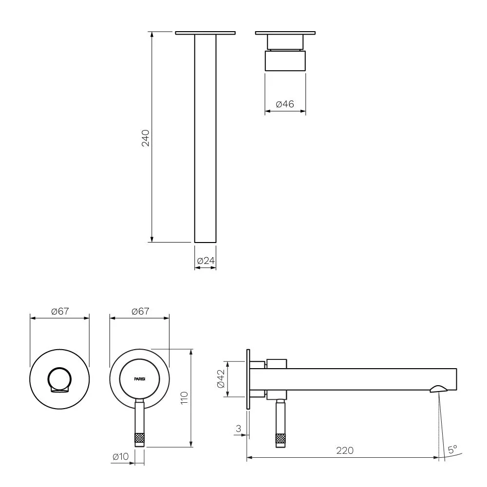 Parisi Tondo II Wall Mixer with 220mm Spout (Individual Flanges) - Chrome - Image 2