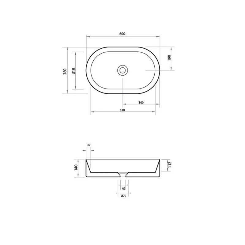 Parisi Track Oval 600 x 380 Bench Basin - Matt Black - Image 2