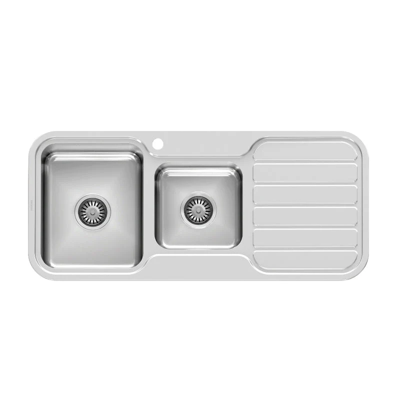 Phoenix 1000 Series 1 and 3/4 Left Hand Bowl Kitchen Sink with Drainer - Stainless Steel - Image 2