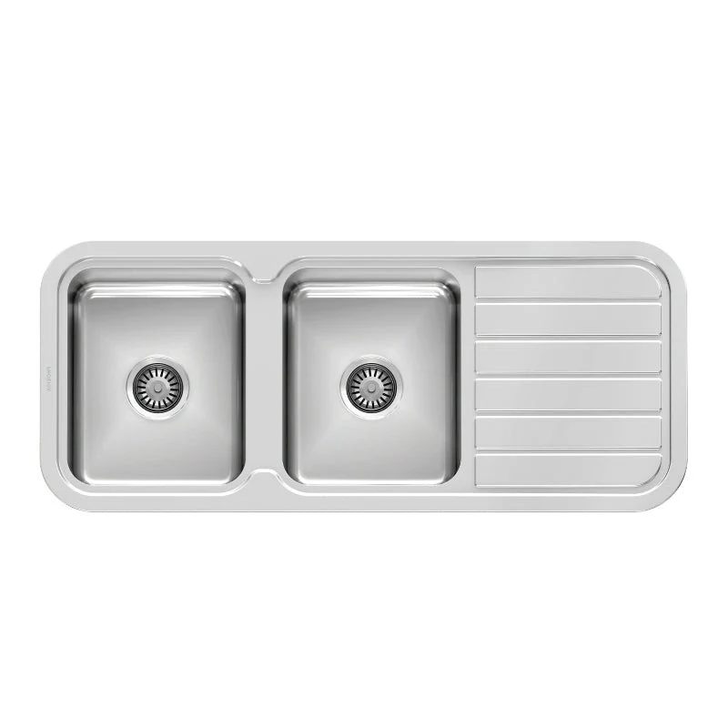 Phoenix 1000 Series Double Left Hand Bowl Kitchen Sink with Drainer - Stainless Steel