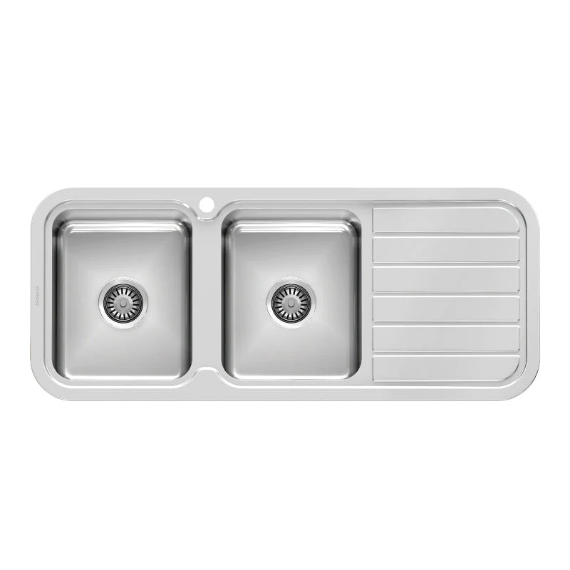 Phoenix 1000 Series Double Left Hand Bowl Kitchen Sink with Drainer - Stainless Steel - Image 2