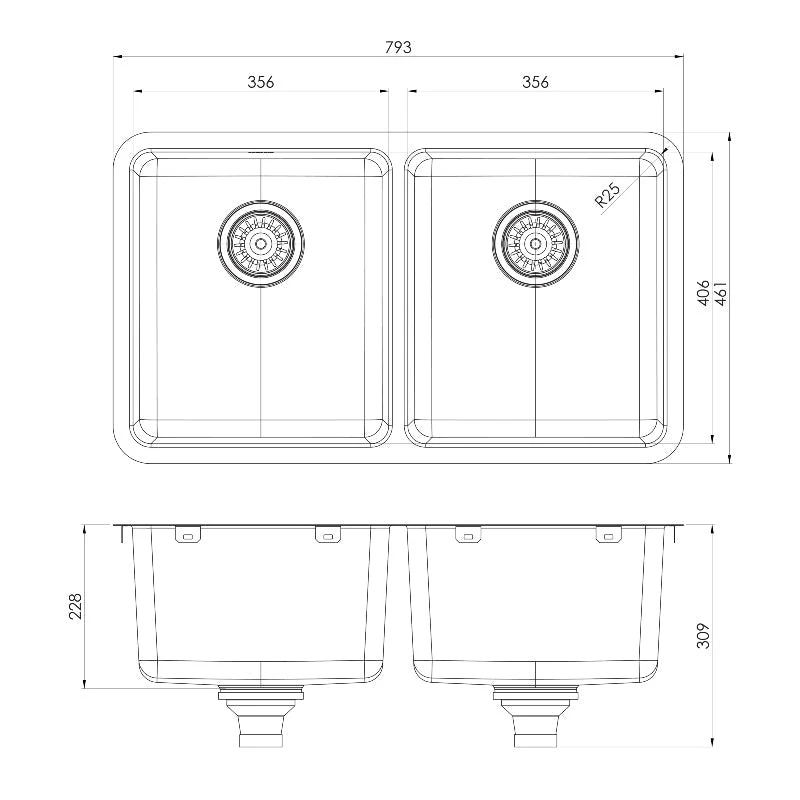 Phoenix 2000 Series Double Bowl Kitchen Sink - Stainless Steel - Image 3