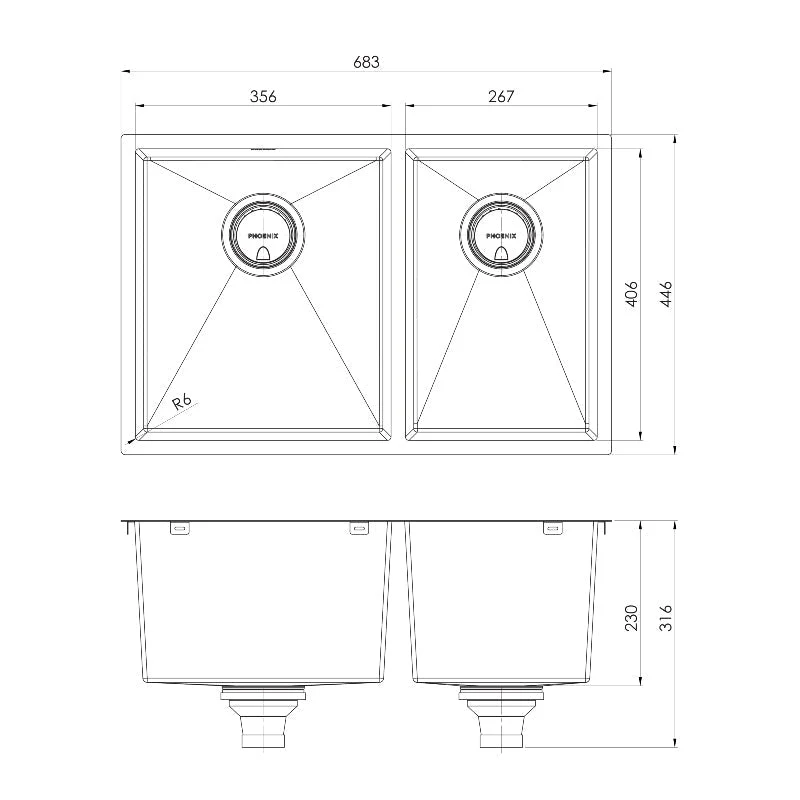 Phoenix 4000 Series 1 and 3/4 Left Hand Bowl Kitchen Sink - Brushed Black - Image 2