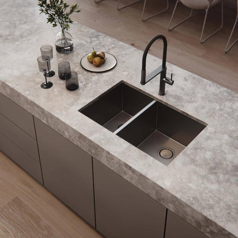 Phoenix 4000 Series 1 and 3/4 Right Hand Bowl Kitchen Sink - Brushed Black - Image 2