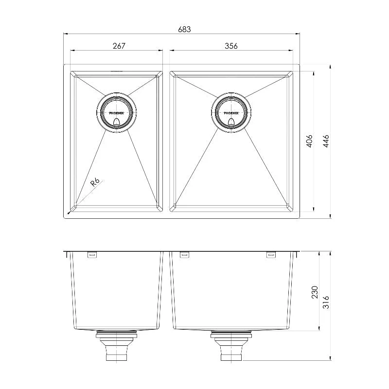 Phoenix 4000 Series 1 and 3/4 Right Hand Bowl Kitchen Sink - Stainless Steel - Image 3