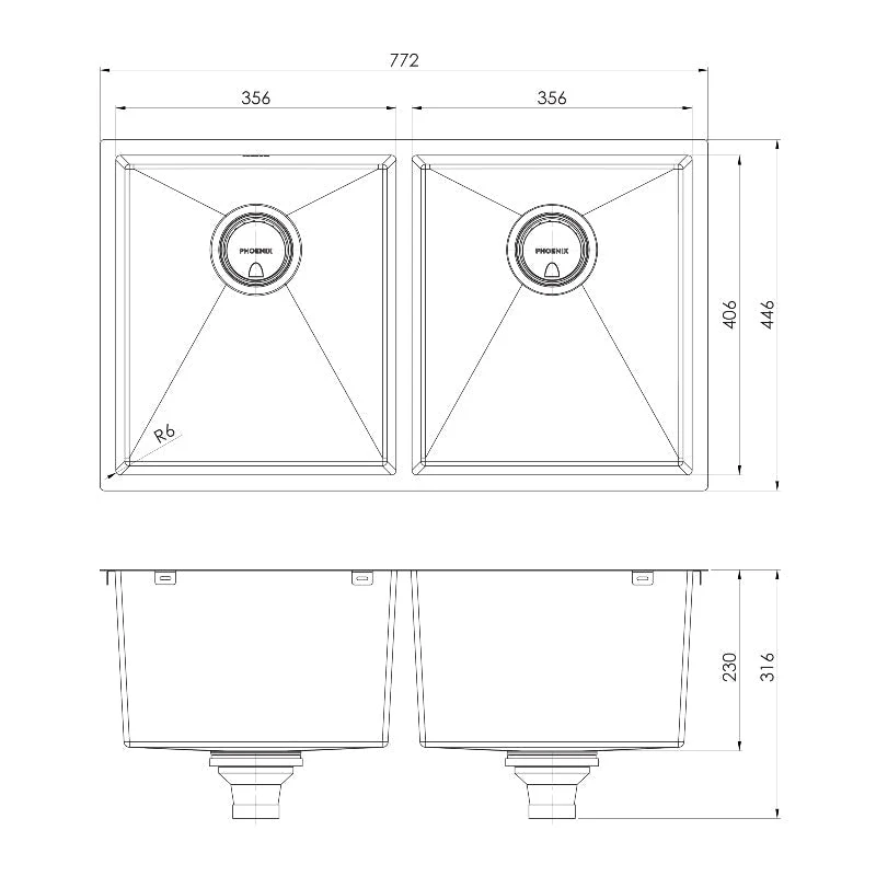 Phoenix 4000 Series Double Bowl Kitchen Sink - Brushed Black - Image 2