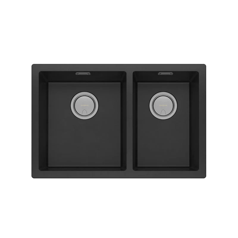 Phoenix 5000 Series 1 and 3/4 Left Hand Bowl Kitchen Sink - Black Matte