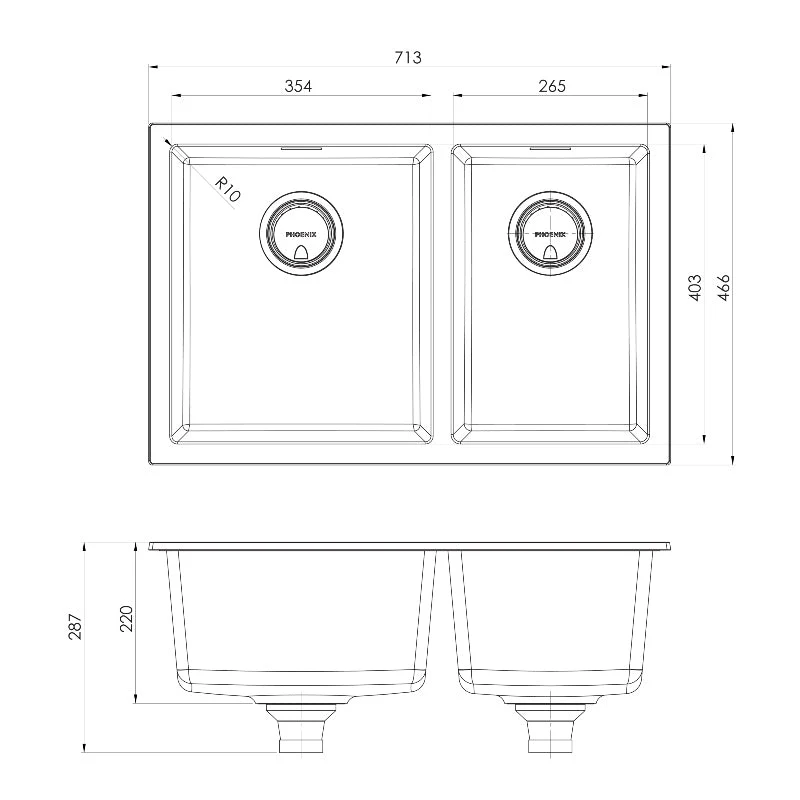 Phoenix 5000 Series 1 and 3/4 Left Hand Bowl Kitchen Sink - White Matte - Image 2
