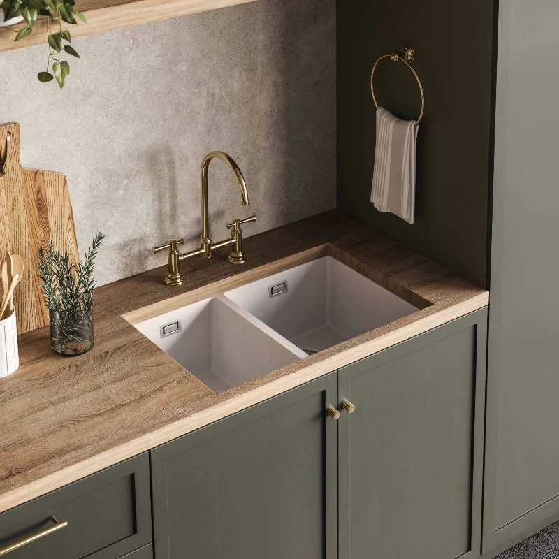 Phoenix 5000 Series 1 and 3/4 Right Hand Bowl Kitchen Sink - White Matte - Image 2