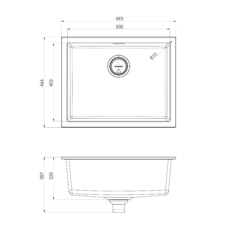 Phoenix 5000 Series Large Single Bowl Kitchen Sink - Black Matte - Image 2