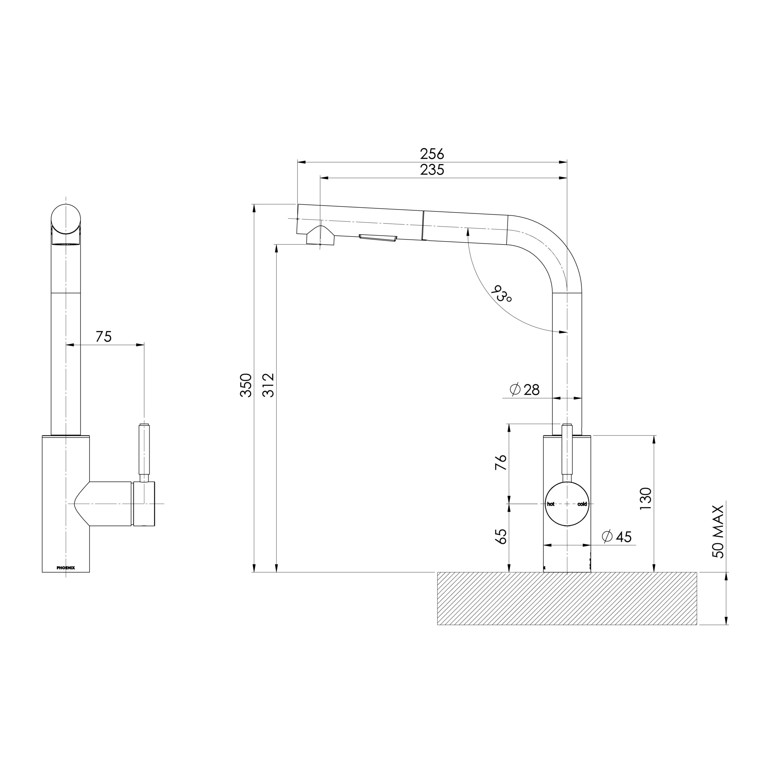 Phoenix 5000 Series Sink Package Black Matte - Includes Stainless Steel Gold Sink Mixer, Waste, Chopping Board & Roller Mat - Image 4