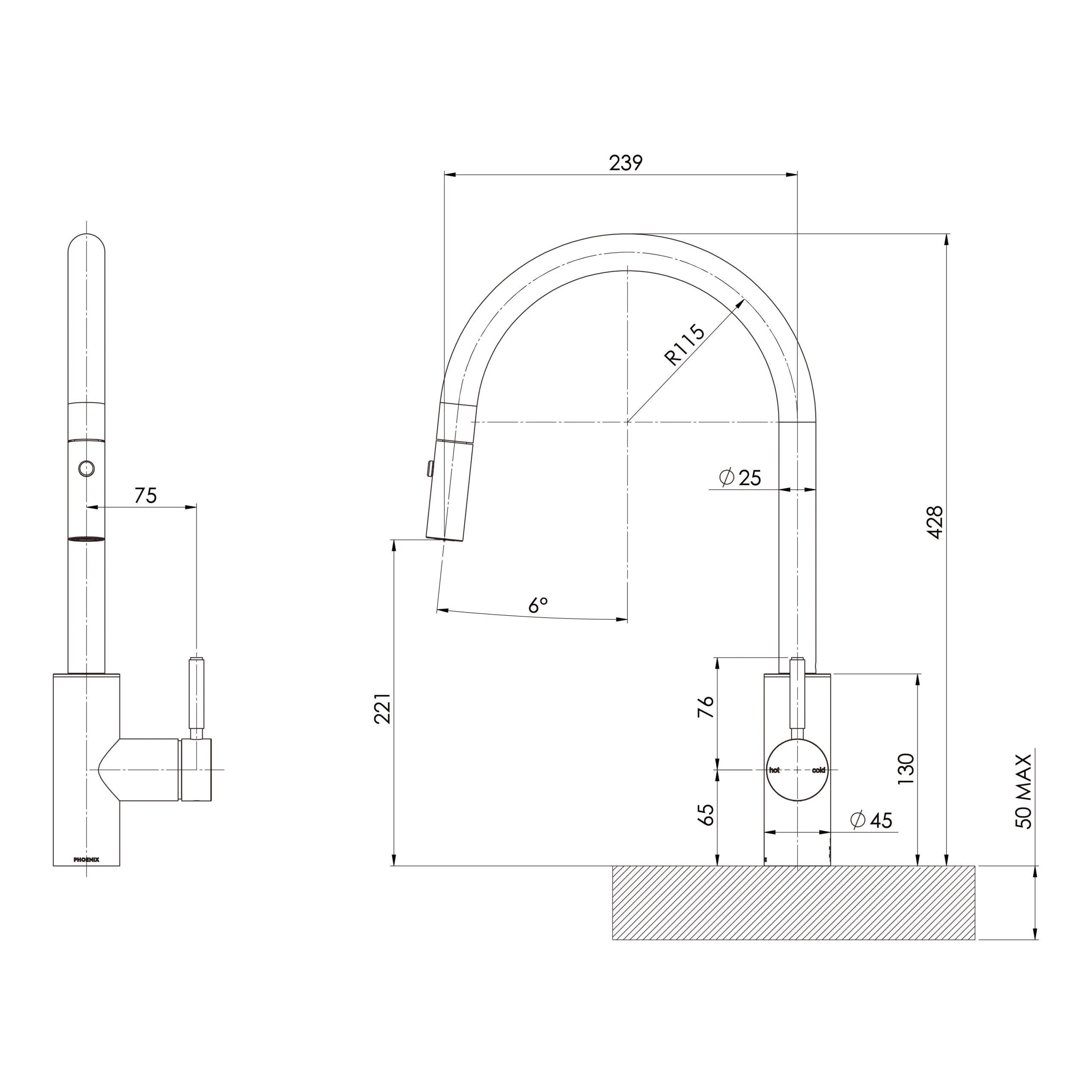 Phoenix 5000 Series Sink Package White Matte - Includes Brushed Gold Sink Mixer, Waste & Chopping Board - Image 4