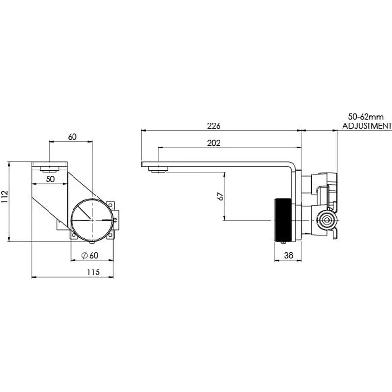 Phoenix Axia Basin / Bath Wall Mixer Set 200mm - Black Matte - Image 2
