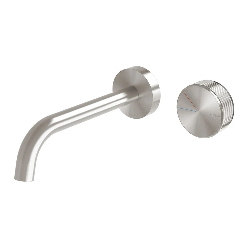 Phoenix Axia Wall Basin/Bath Curved Outlet Mixer Set 180mm - Brushed Nickel