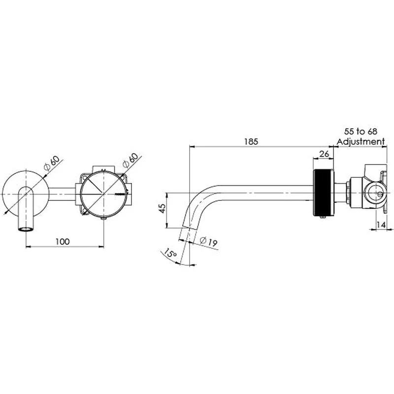 Phoenix Axia Wall Basin/Bath Curved Outlet Mixer Set 180mm - Brushed Nickel - Image 2
