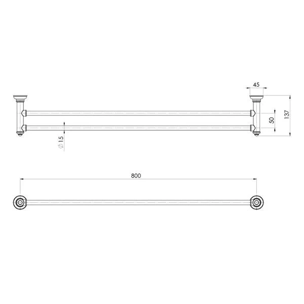 Phoenix Cromford Double Towel Rail 800mm - Brushed Nickel - Image 2