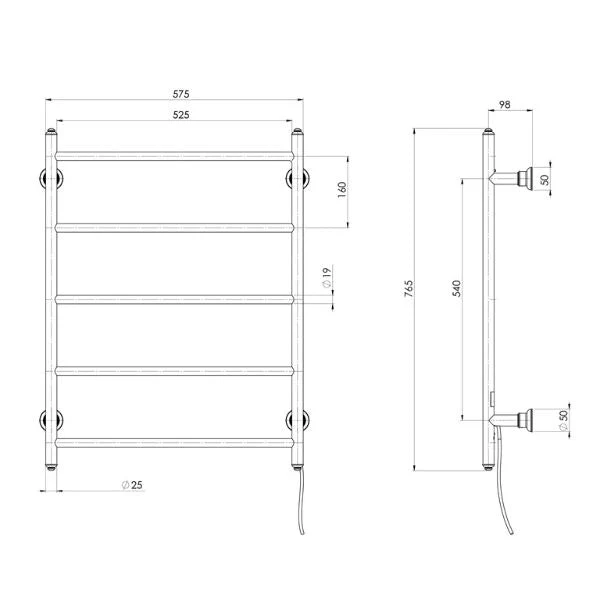 Phoenix Cromford Heated Towel Ladder 550mm - Black Matte - Image 2
