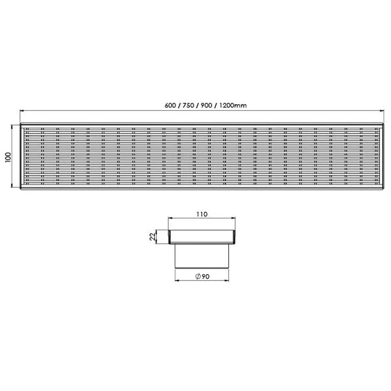 Phoenix Flat Channel 100mm Heel Guard Drain 90mm Outlet - Stainless Steel - Image 3