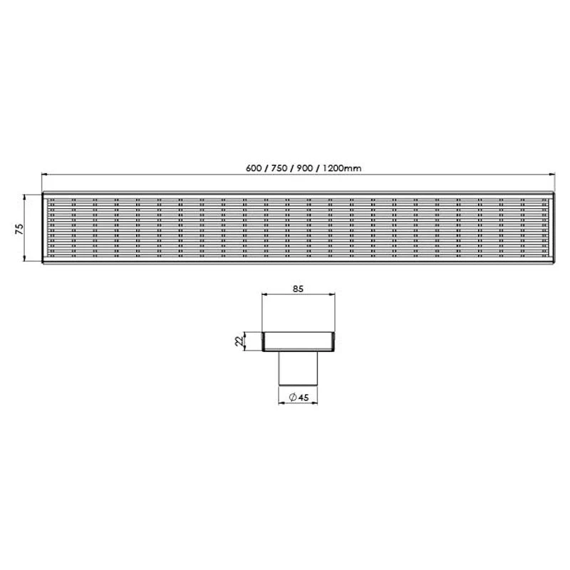 Phoenix Flat Channel 75mm Heel Guard Drain 45mm Outlet - Stainless Steel - Image 3