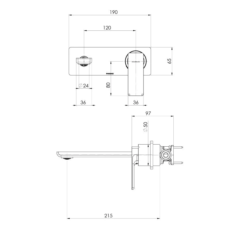Phoenix Gloss MKII SwitchMix Wall Basin / Bath Mixer Set 200mm - Brushed Carbon - Image 2