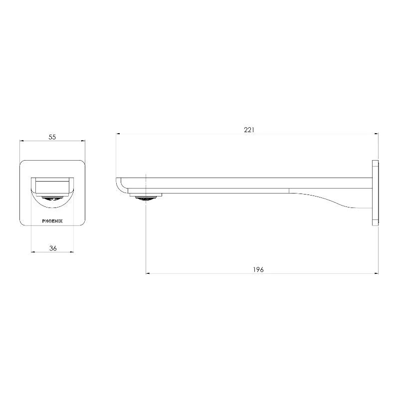 Phoenix Gloss MKII Wall Basin / Bath Outlet 200mm - Brushed Nickel - Image 2