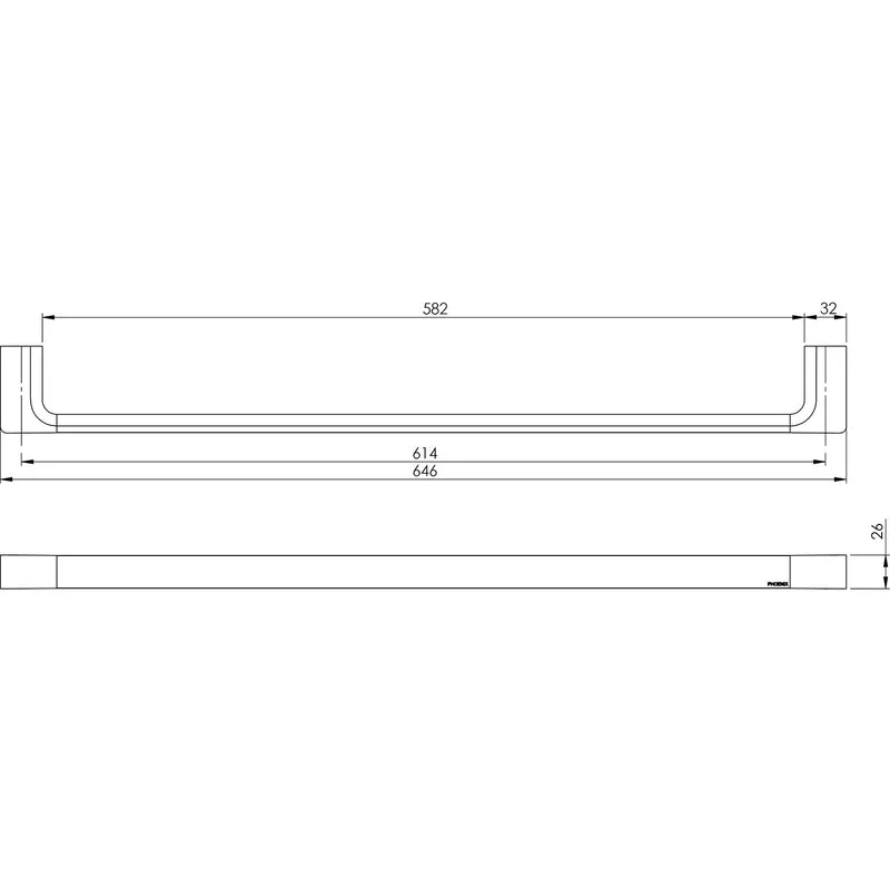 Phoenix Gloss Single Towel Rail 600mm - Black Matte - Image 2