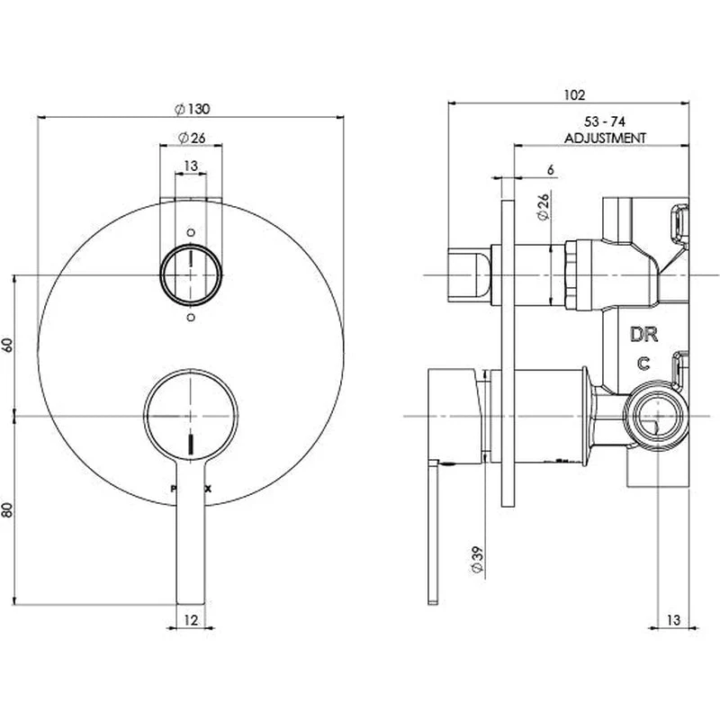 Phoenix Lexi MKII Wall Shower / Bath Diverter Mixer - Brushed Nickel - Image 2