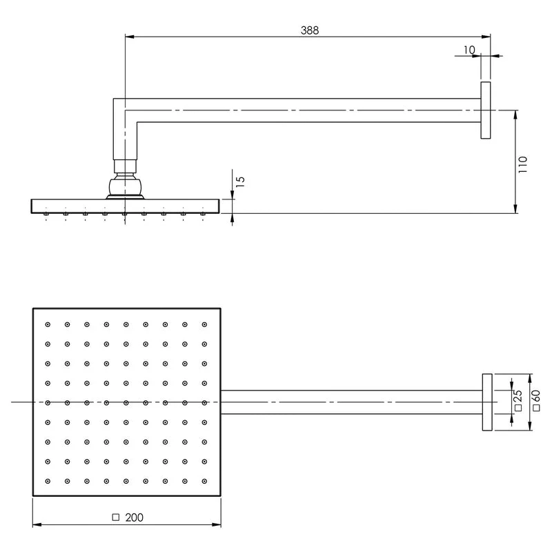 Phoenix Lexi Shower Arm 400mm & 200mm Square Rose - Chrome - Image 2