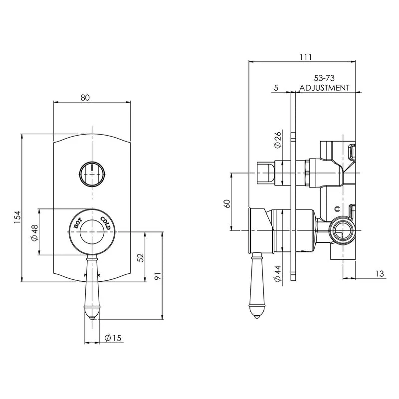 Phoenix Nostalgia Shower / Bath Diverter Mixer - Chrome - Image 2