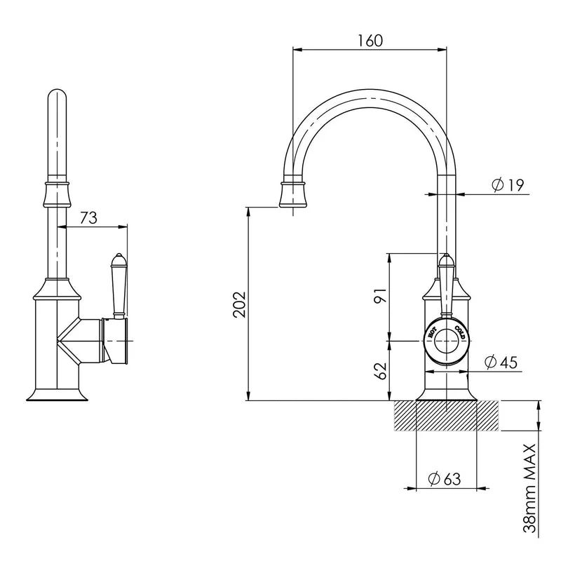 Phoenix Nostalgia Kitchen Sink MIxer Tap 160mm Gooseneck - Chrome - Image 2
