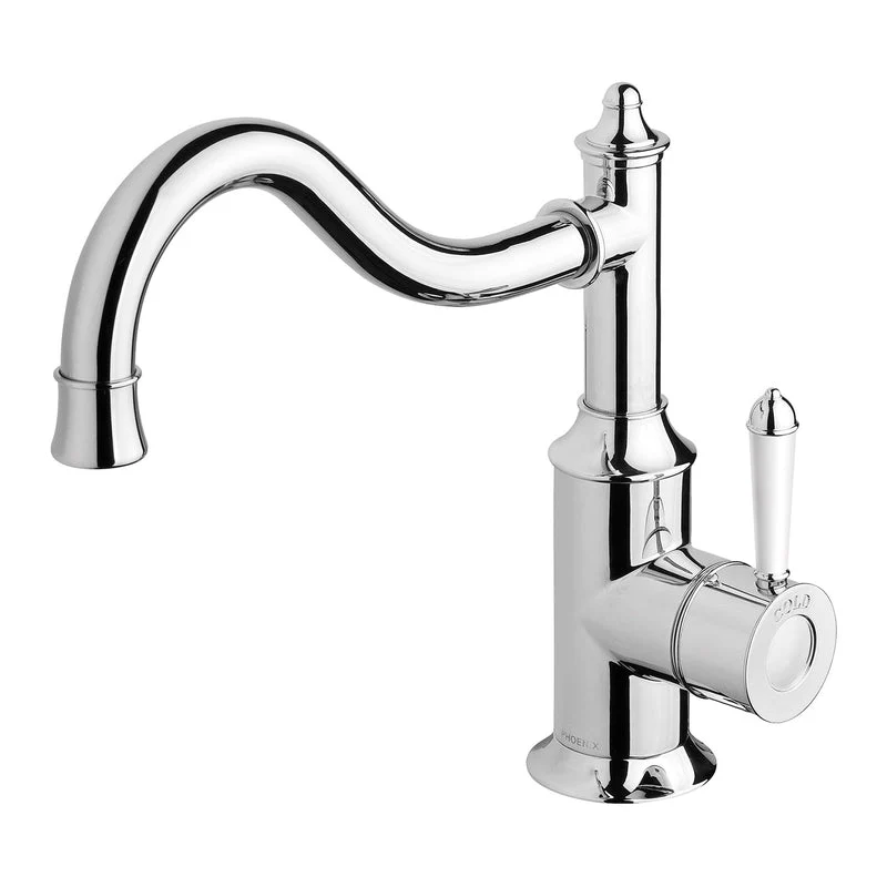 Phoenix Nostalgia Kitchen Sink MIxer Tap 220mm Shepherds Crook - Chrome / Natural White