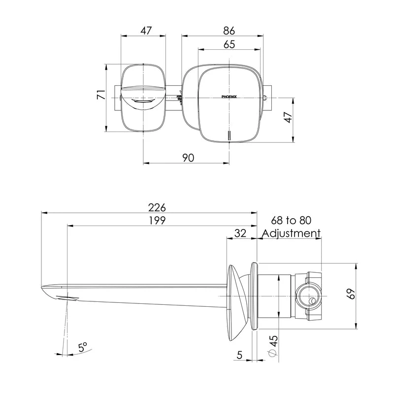 Phoenix Nuage Wall Basin/Bath Mixer Set 200mm - Brushed Carbon - Image 2