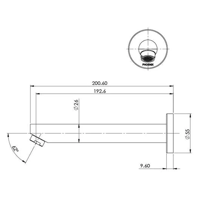 Phoenix Pina Wall Bath / Basin Outlet 180mm - Brushed Nickel - Image 2