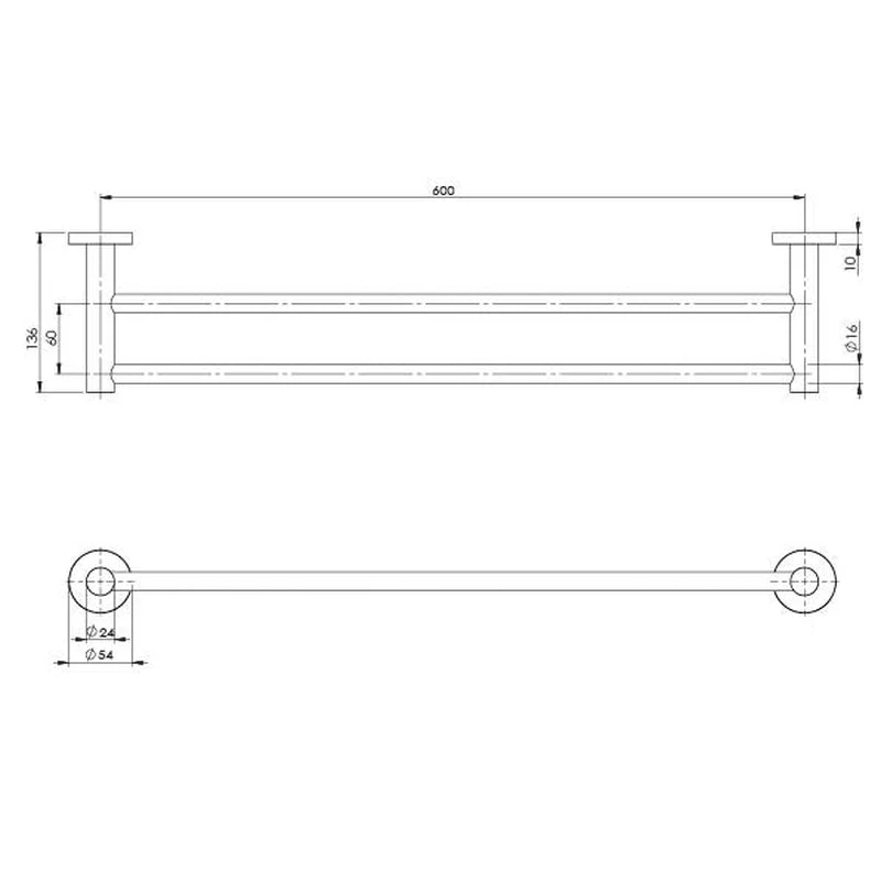 Phoenix Radii Double Towel Rail 600mm Round Plate - Black Matte - Image 2