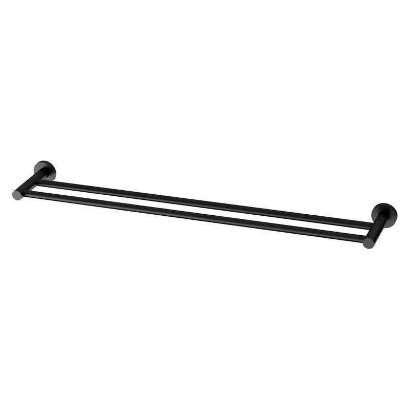 Phoenix Radii Double Towel Rail 800mm Round Plate - Black Matte