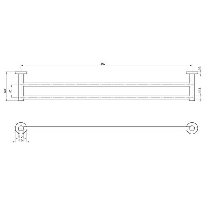 Phoenix Radii Double Towel Rail 800mm Round Plate - Black Matte - Image 2