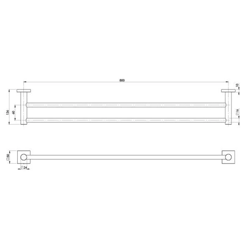Phoenix Radii Double Towel Rail 800mm Square Plate - Chrome - Image 2