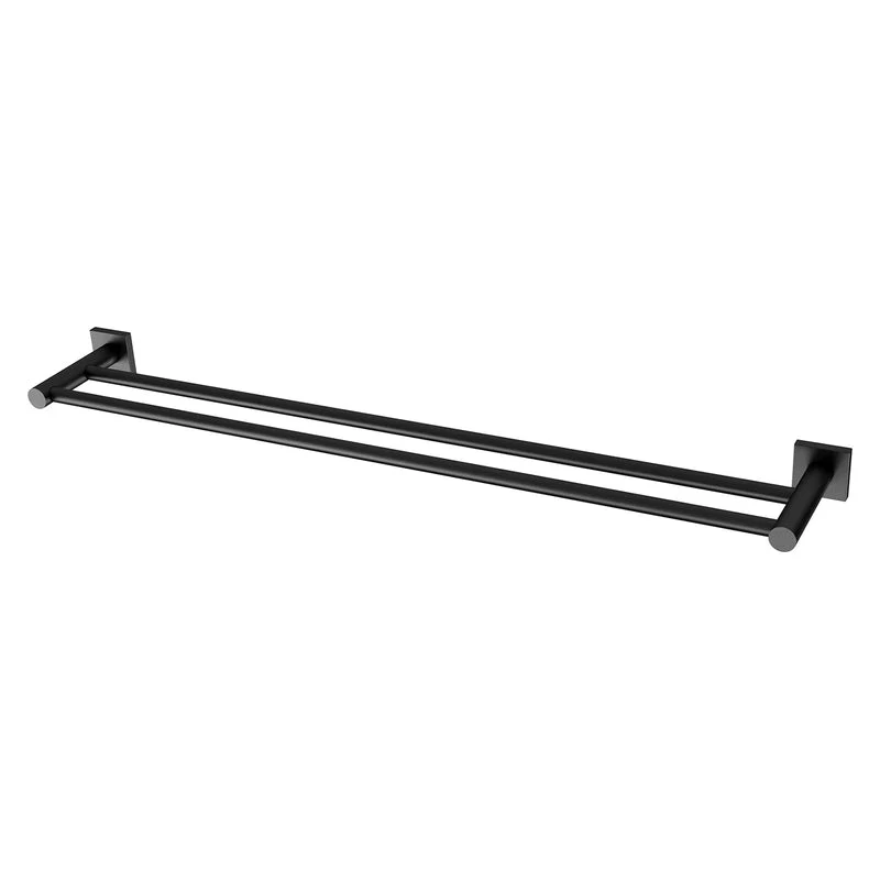 Phoenix Radii Double Towel Rail 800mm Square Plate - Black Matte