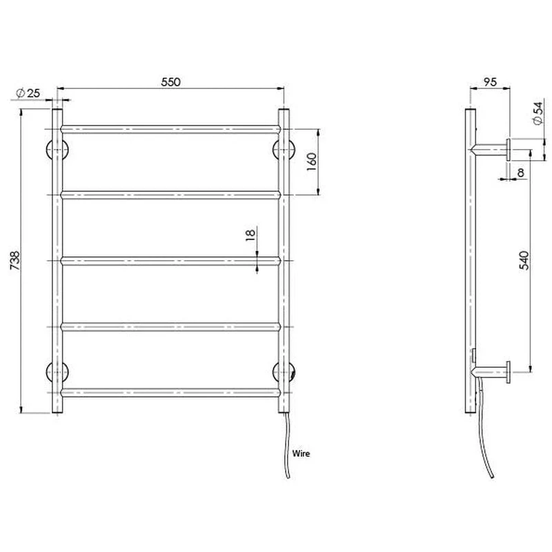 Phoenix Radii Heated Towel Ladder 550 x740mm Round Plate - Chrome - Image 2