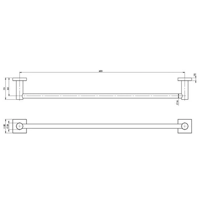 Phoenix Radii Single Towel Rail 600mm Square Plate - Black Matte - Image 2