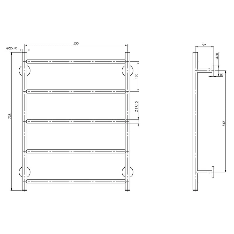 Phoenix Radii Towel Ladder 550 x 740mm Round Plate - Brushed Nickel - Image 2