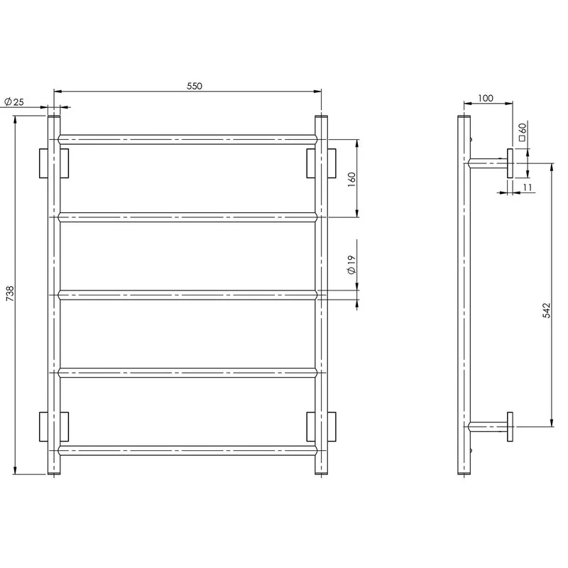 Phoenix Radii Towel Ladder 550 x 740mm Square Plate - Black Matte - Image 2