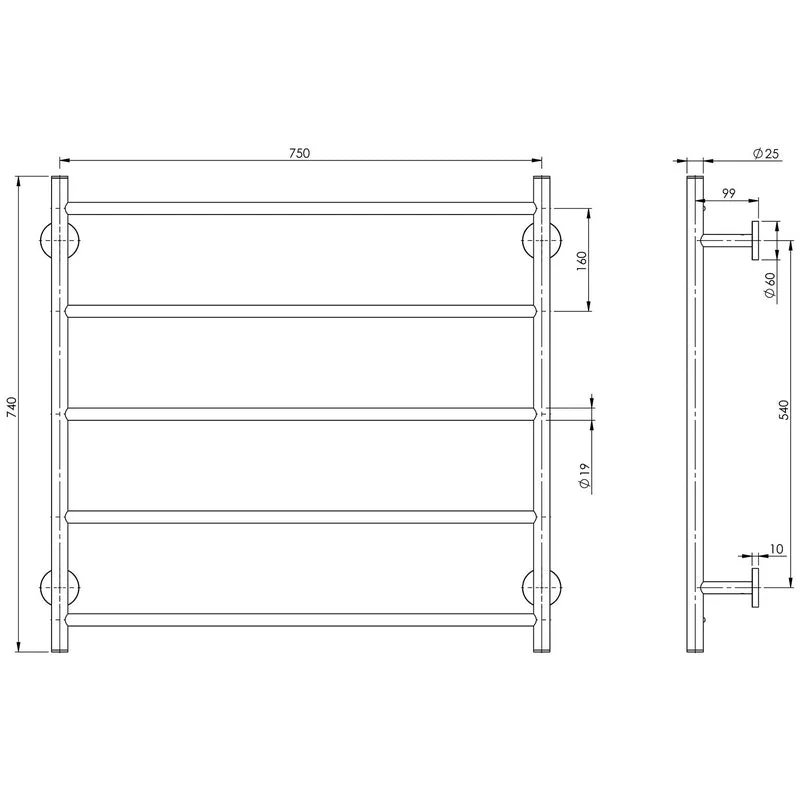 Phoenix Radii Towel Ladder 750 x 740mm Round Plate - Chrome - Image 2