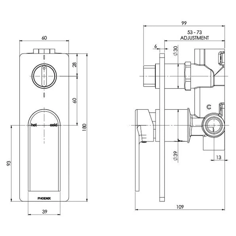 Phoenix Teel Shower / Bath Diverter Mixer - Black Matte - Image 2