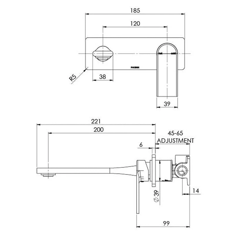 Phoenix Teel Wall Basin / Bath Mixer Set 200mm - Chrome - Image 2