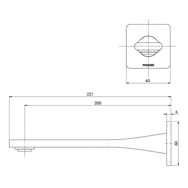 Phoenix Teel Wall Bath Outlet 200mm - Black Matte - Image 2