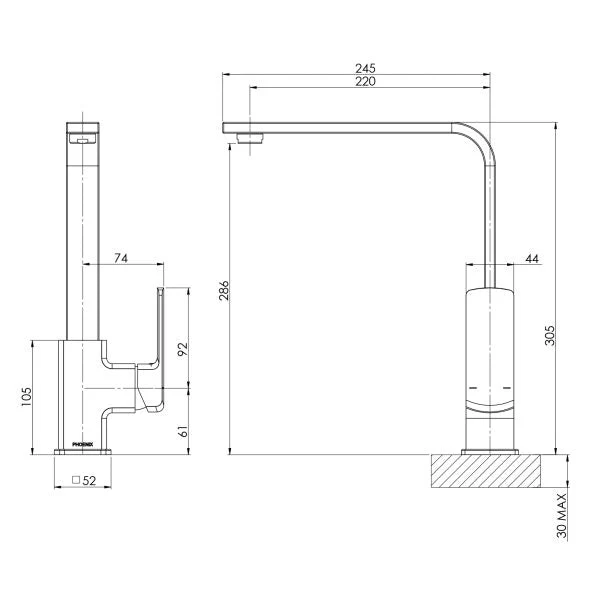 Phoenix Teva Kitchen Sink Mixer Tap 200mm Squareline - Chrome - Image 2