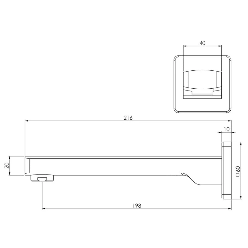 Phoenix Teva Wall Bath Outlet 200mm - Chrome - Image 2